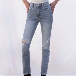 Reformation Distressed Liza High Rise Straight Long Jeans